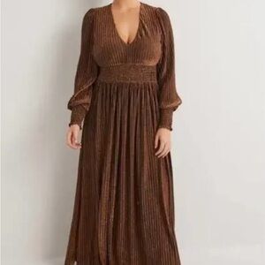 Boden Metallic Chocolate Long Sleeve Maxi Dress